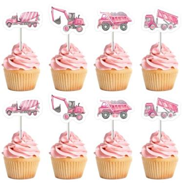Imagem de Jollyboom Construction Birthday Party Decorations Girl, 24PCS Pink Construction Cupcake Toppers for Girls Digger Dump Truck Theme Birthday Party Cake Decorations Supplies