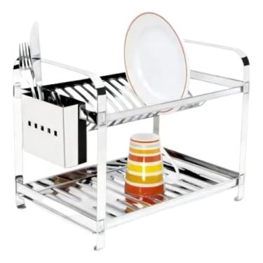 Imagem de Escorredor de Louça em Aço Inoxidável, 2 Níveis, com Suporte para Talheres, Cromado