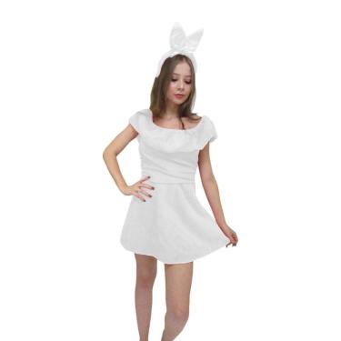 Imagem de Fantasia Vestido Coelhinha da Páscoa Coelha Branca Adulto Pelúcia Feminina Carnaval Halloween Zumbi Terror