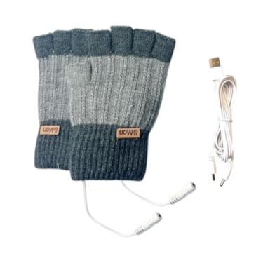 Imagem de UGPLM Luvas aquecidas USB Clima frio sem dedos para jogos de jogo de trabalho digitando laptop, Cinza
