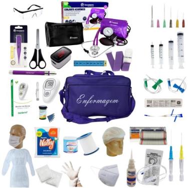 Imagem de Kit Enfermagem Com 60 Itens Com Esteto E Esfigmo Completo ROXO - P.A M