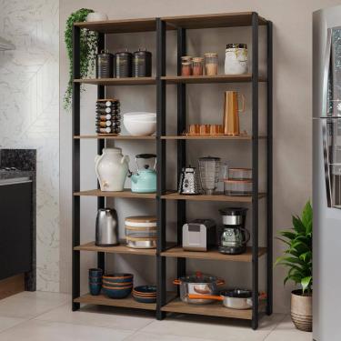 Imagem de Armário Estante Multiuso Organizador 10 Prateleiras 118cm Rustic/Preto Madesa