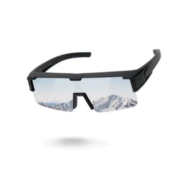 Imagem de Meeloog Óculos de sol com ajuste polarizado para homens e mulheres, proteção UV esportiva para dirigir, ciclismo, pesca, Armação preta P1/Lente espelhada prateada