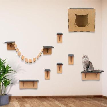 Imagem de Kit Playground Suspenso de Parede 8 Peças em Madeira com Nichos e Prat