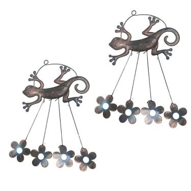 Imagem de Sino Dos Ventos Lagarto Flores Kit 2 Unidades Jardim Quintal Enfeite Decoraçao Ambiente Externo Varanda