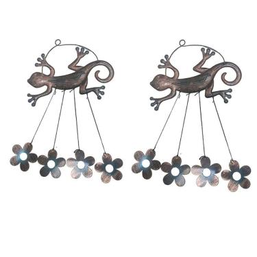 Imagem de Sino Dos Ventos Lagarto Flores Kit 2 Unidades Decoraçao Varanda Enfeite Quintal Jardim Ambiente Externo