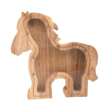 Imagem de Caixa de dinheiro de madeira, caixa de dinheiro para animais, cofrinho para crianças, decoração de casa - cavalo