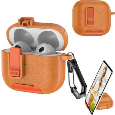 Imagem de YSNZAQ Capa de fone de ouvido para AirPods 3 com chaveiro, fone de ouvido multifuncional com trava automática magnética, porta de carregamento à prova de poeira, suporte de telefone para AirPods 3 PW