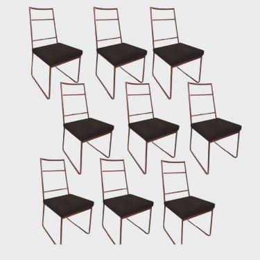 Imagem de Kit 09 Cadeiras Sala de Jantar Escritório Office Stark Industrial Ferro Bronze Corino Marrom - Ahz Móveis