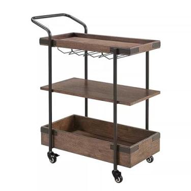 Imagem de Carrinho de Armazenamento Carrinho de bar para servir vinho estilo vintage industrial Rack de rolamento doméstico de 3 camadas com rodas Carrinho de servir cozinha móvel, carrinho de servir de metal d
