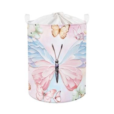 Imagem de HUUMONSS Cesto de roupa suja dobrável de borboleta pastel 3D, cesta de armazenamento infantil, grande, caixa de presente para meninas, caixa de brinquedo para quarto, colorido, 63L