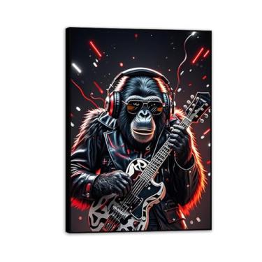 Imagem de Arte de parede com impressão em tela de grafite Monkey Street, DJ Fierce Chimpanzee Music, Banksy Arte em tela animal para meninos adolescentes quarto sala de estar decoração de parede 100 x 70 cm (39