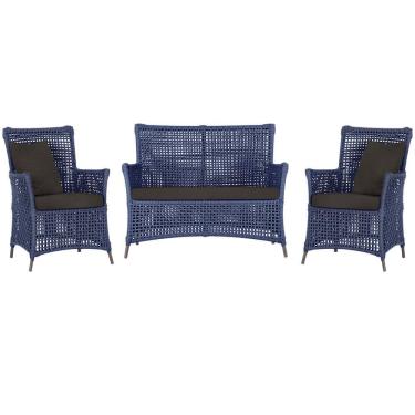 Imagem de Jogo Sofá e 2 Poltronas de Área Igapó Alumínio Pintura Marrom Corda Náutica Estofado 9 Trama