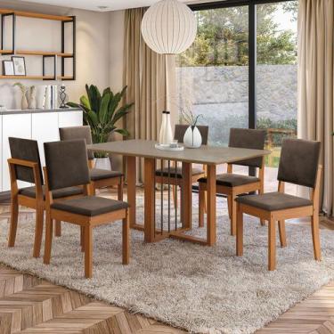 Imagem de Mesa de Jantar 6 Lugares Nadine com Vidro Canela/Freijo/Bronze Marrom 