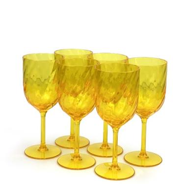 Imagem de Yalin Conjunto de 6 copos empilháveis inquebráveis de plástico acrílico de 425 g para vinho e água. (amarelo, 425 g)