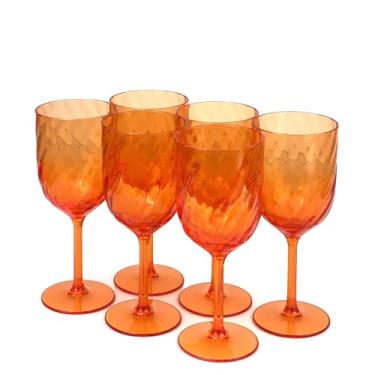 Imagem de Yalin Conjunto de 6 copos empilháveis inquebráveis de plástico acrílico de 425 g para vinho e água (laranja, 425 g)