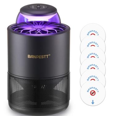 Imagem de BANPESTT Armadilha interna para insetos para mosquitos, mosquitos, mariposas, moscas de frutas com sucção, sensor do crepúsculo ao amanhecer, luz de insetos e 6 placas de cola pegajosa (preto)