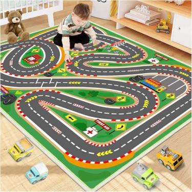 Imagem de Lukhevev Tapete infantil para sala de jogos, tapetes de carro para crianças, carros de brinquedo, pista de corrida para sala de aula (verde-corrida, 1,2 x 1,8 m)