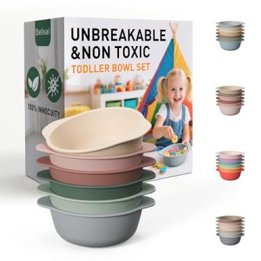 Imagem de Bellsal Conjunto de 6 tigelas para crianças, conjunto de 6 tigelas de tamanho infantil, pode ser lavado na lava-louças, tigela infantil natural para bebês, utensílios de mesa ecológicos (cinza)