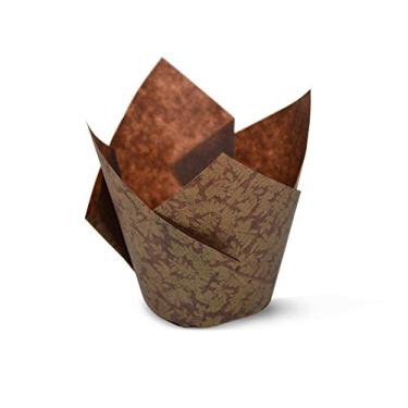 Imagem de Forro de cupcake de tulipa para assar copos de papel à prova de gordura, Brown Gold Leafs, 100, 100