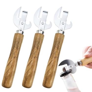 Imagem de Pacote com 3 utensílios de cozinha de aço inoxidável, removedor de tampa multifuncional com cabo de madeira, abridor de garrafas para acampamento e viagens