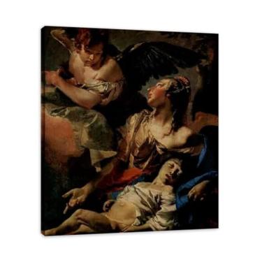 Imagem de Hagar Assisted by the Angel Giovanni Battista Tiepolo Impressão em tela – Obra-prima rococó barroca, pintura escolar de Veneza, pintura a óleo decorativa para galeria doméstica 50 x 60 cm