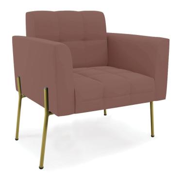 Imagem de Poltrona Pé De Ferro Dourado Para Sala Elisa Veludo D03 - D'rossi Cor Rose