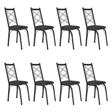 Imagem de Kit 8 Cadeiras De Cozinha Delaware Estampado Mosaico Silver Pés De Ferro Preto