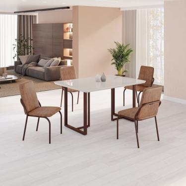 Imagem de Conjunto Sala De Jantar Mesa 120x90cm Base Lunna Tampo Mdf Laca Com Vidro Malibu Marrom