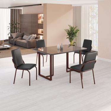 Imagem de Conjunto Sala De Jantar Mesa 120x90cm Base Lunna Tampo Mdf Com Vidro Malibu Preto Marrom