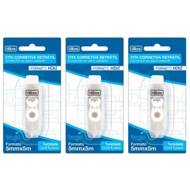 Imagem de Kit Fita Corretiva Retrátil Tilibra - 5mx5mm C- 3 Unidades
