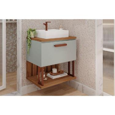 Imagem de Bancada De Banheiro Balcão Duna 1 Porta C- Cuba 60cm Pistache-freijo - Mgm