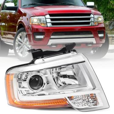 Imagem de KACHIR Conjunto de farol [tipo de projetor de halogênio] para Ford Expedition 2015 2016 2017 farol dianteiro cromado lado direito do passageiro direito direito