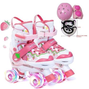 Imagem de Patins 4 Rodas Infantil Pink Sereia Com Led E Proteção Patins Criança 