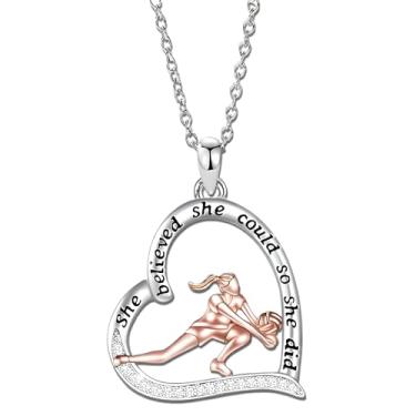 Imagem de Colar de coração esportivo, 9 opções de esportes diferentes: basquete, líder de torcida, ginástica, softbol, vôlei, bailarina, corredor, acessórios esportivos presente de aniversário - diamantes