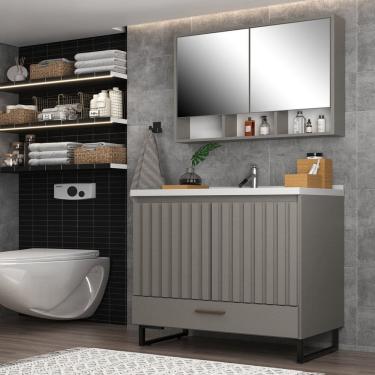 Imagem de Conjunto para Banheiro com Espelheira Nevada Cimento