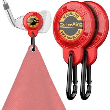 Imagem de SisterAling Clipe magnético para toalha de golfe, design de acessórios magnéticos industriais removíveis para fixação forte em carrinhos de golfe ou tacos (2, vermelho)