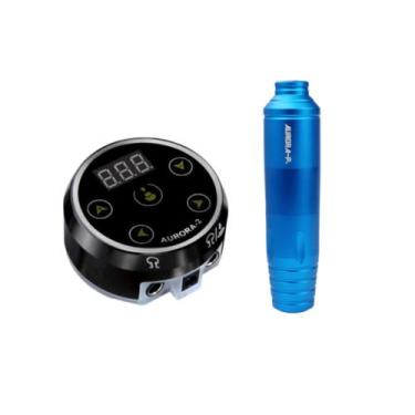 Imagem de Kit Máquina Dermografo Pen Rotativa Para Tattoo Aurora P2 + Fonte Auro