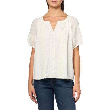 Imagem de Lucky Brand Blusa camponesa inserida em renda feminina branca brilhante, Branco brilhante, XXG