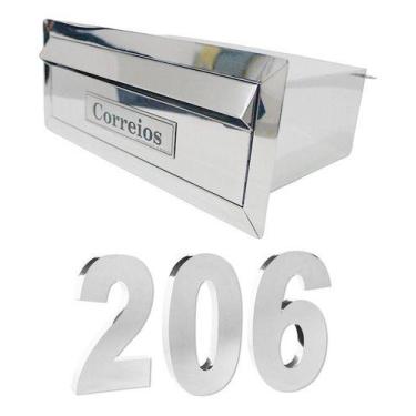 Imagem de Kit Caixa De Correio Aço Inox + Numero Residencial De Inox - CASINOX, 