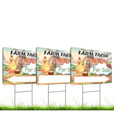 Imagem de Conjunto de 3 placas dupla face 30,5 x 40,6 cm "Farm Fresh For Sale Eggs" com estacas em H de metal - Sinalização para vender seus produtos - Proprietários de empresas privadas de produtos naturais -