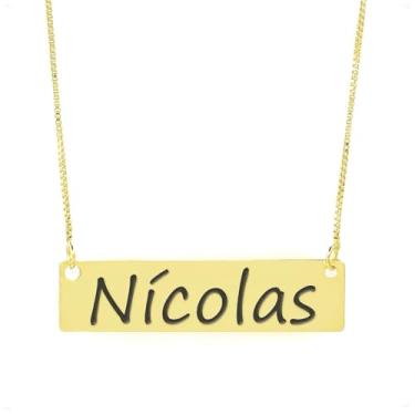 Imagem de Colar Nome Personalizado Chapinha Gravação Nícolas Banhado Ouro 18K - 999004099