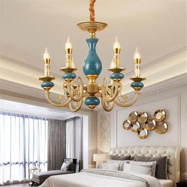 Imagem de Candelabro de Vela Europeia LED Americana Retro Cerâmica Sala de Estar Restaurante Quarto Estudo Villa Hotel Café Lâmpada Pendente (A 6 Luzes)
