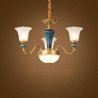 Imagem de Luxo Europeu Sala de Estar Lustre LED Americana Retro Cerâmica Restaurante Quarto Estudo Hotel Villa Café Lâmpada Pendente (L 3 luzes)