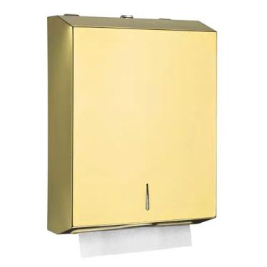 Imagem de Dispensador de toalha de papel comercial para parede, dispensador de toalha de mão de aço inoxidável dourado escovado com trava, suporte de toalha de papel dobrável de grande capacidade com três