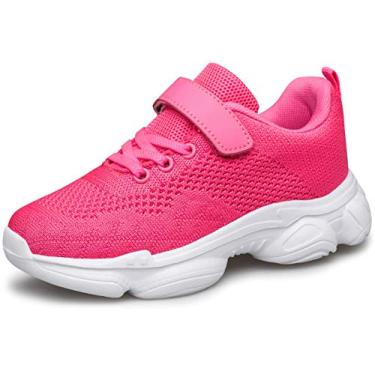 Imagem de MURDESOT Sapatos infantis para meninos e meninas atléticos corrida esportes cinta tênis para bebês/crianças pequenas/crianças grandes, rosa, 11 Little Kid
