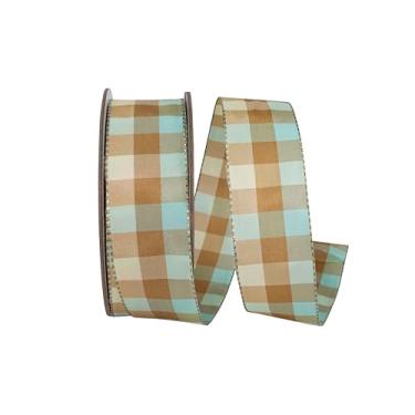 Imagem de Reliant Ribbon Fita xadrez com fio Leon Ticking, azul-piscina