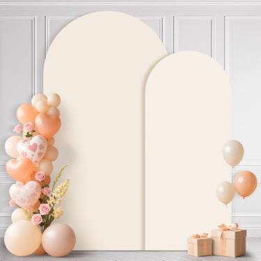 Imagem de Ledido Capa de arco de casamento de 1,8 m de 2 m, arco de 2 m, 2 conjuntos de capas elásticas de elastano para decoração de festa de aniversário, chá de bebê, bege