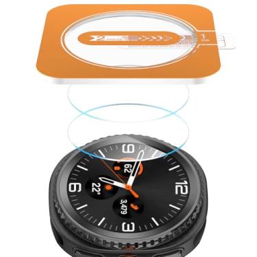 Imagem de SWUU Pacote com 2 protetores de tela compatíveis com Samsung Galaxy Watch vidro temperado com moldura de instalação automática, dureza 9H, antiarranhões, à prova de choque, clareza HD, sem bolhas