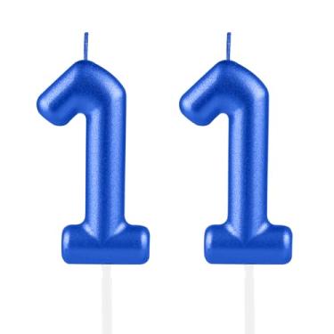 Imagem de Hongplus Azul royal número 11 velas, 11 velas de aniversário, velas azuis de feliz aniversário para bolo, decoração de bolo azul para meninos e meninas ele, decorações de festa de 11 anos, suprimentos